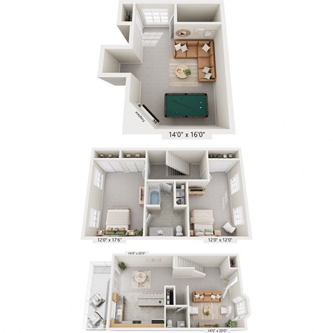Floor plan for 2 beds, 1.5 baths, 1586 sqft